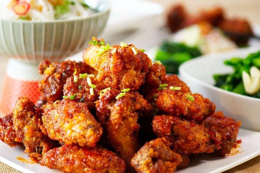 Glazed Chicken Wings with Pickled Bean Sprouts