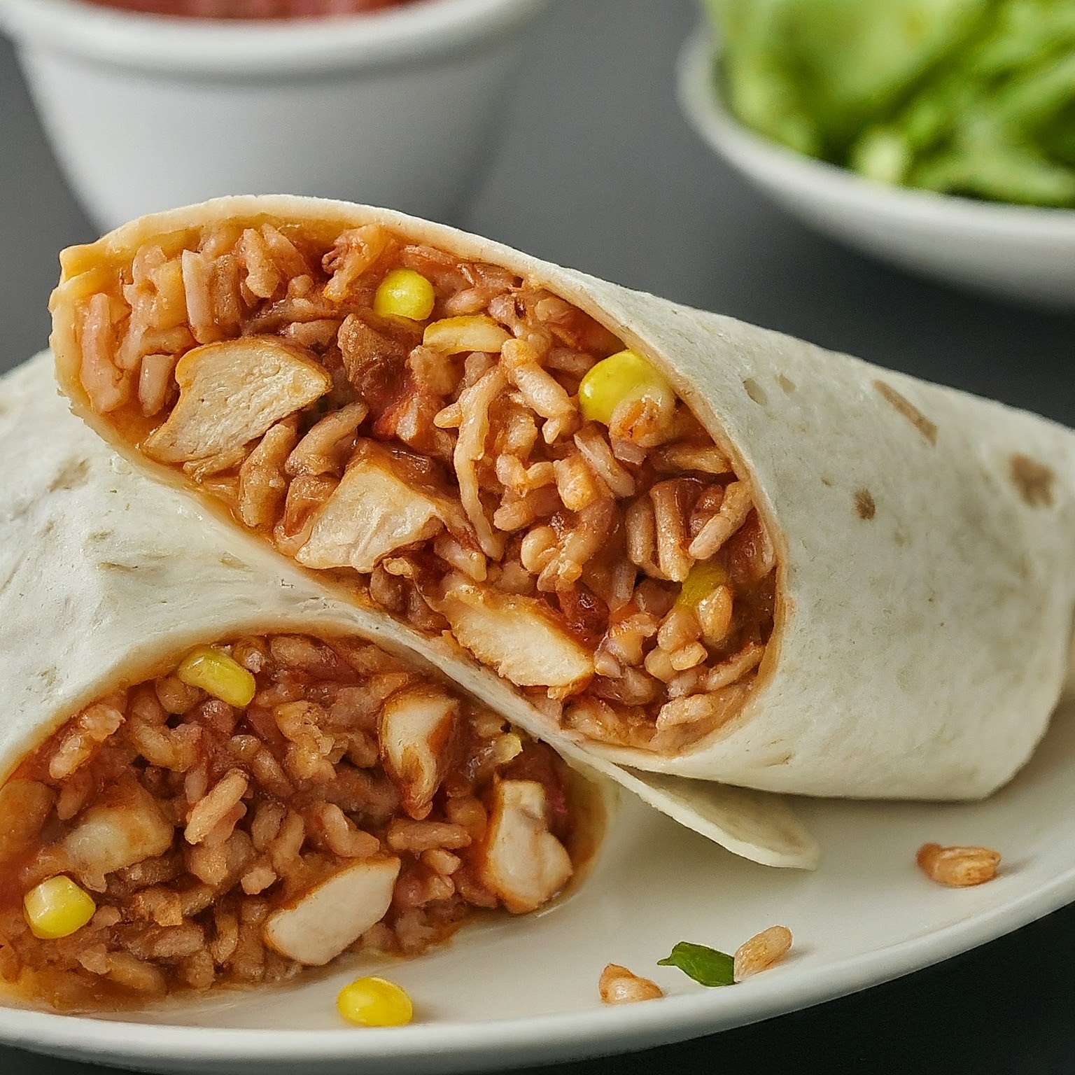 Chicken and rice burritos