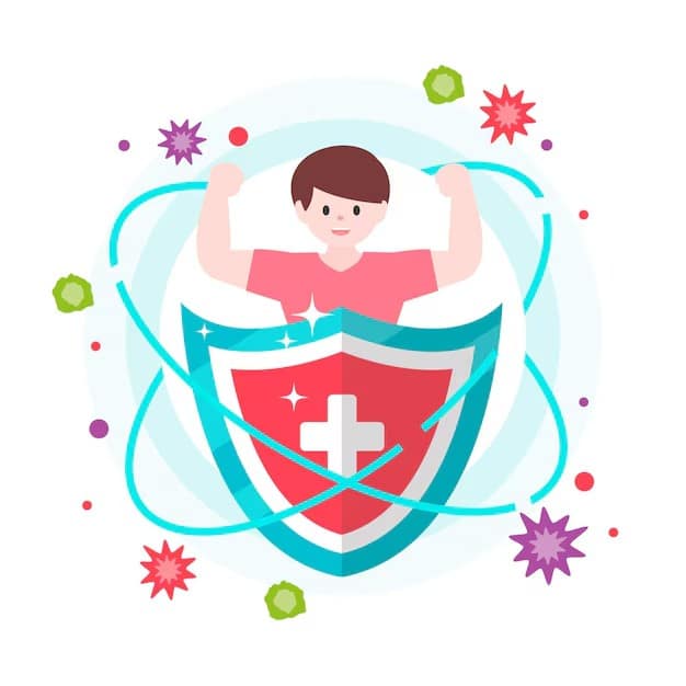 Shield protecting against viruses, representing immunity