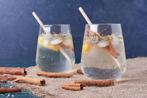 Cinnamon infused sparkling drinks with fresh herbs