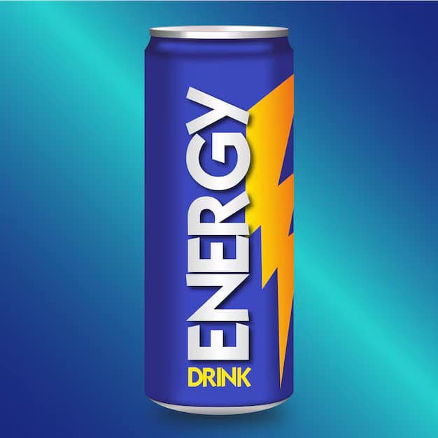 Illustrated energy drink can with bold design