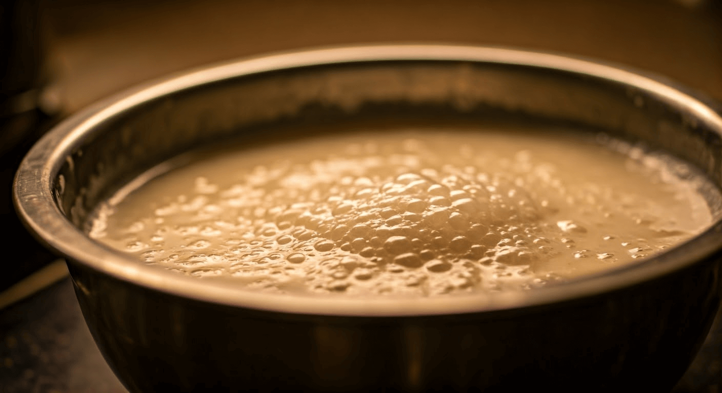 Fermenting idli batter in a bowl