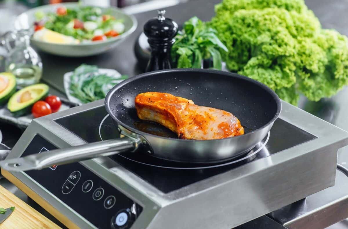 Close Up Frying Pan Vegetables Professional Kitchen