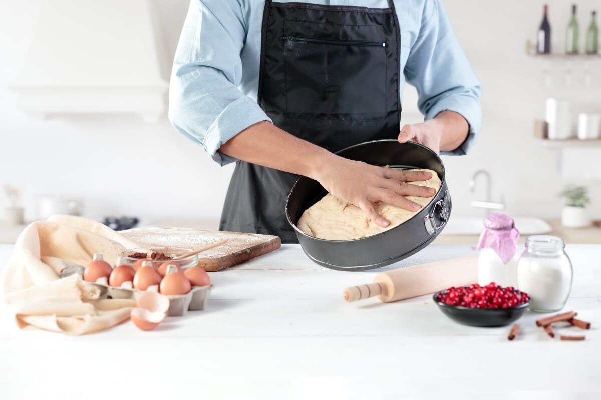 Cook With Eggs Rustic Kitchen Against Wall Men S Hands