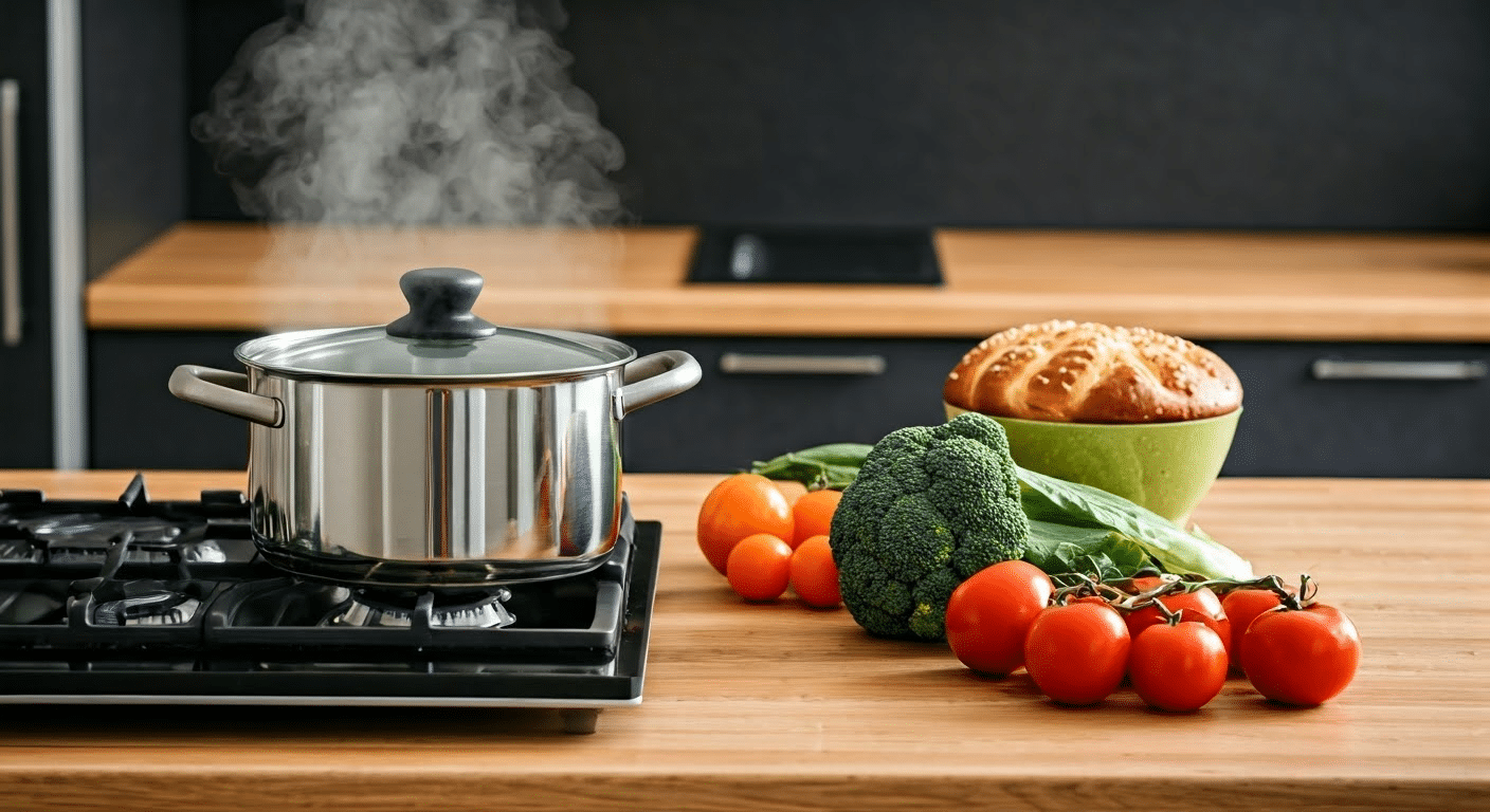 Cooking vesgetables in kitchen