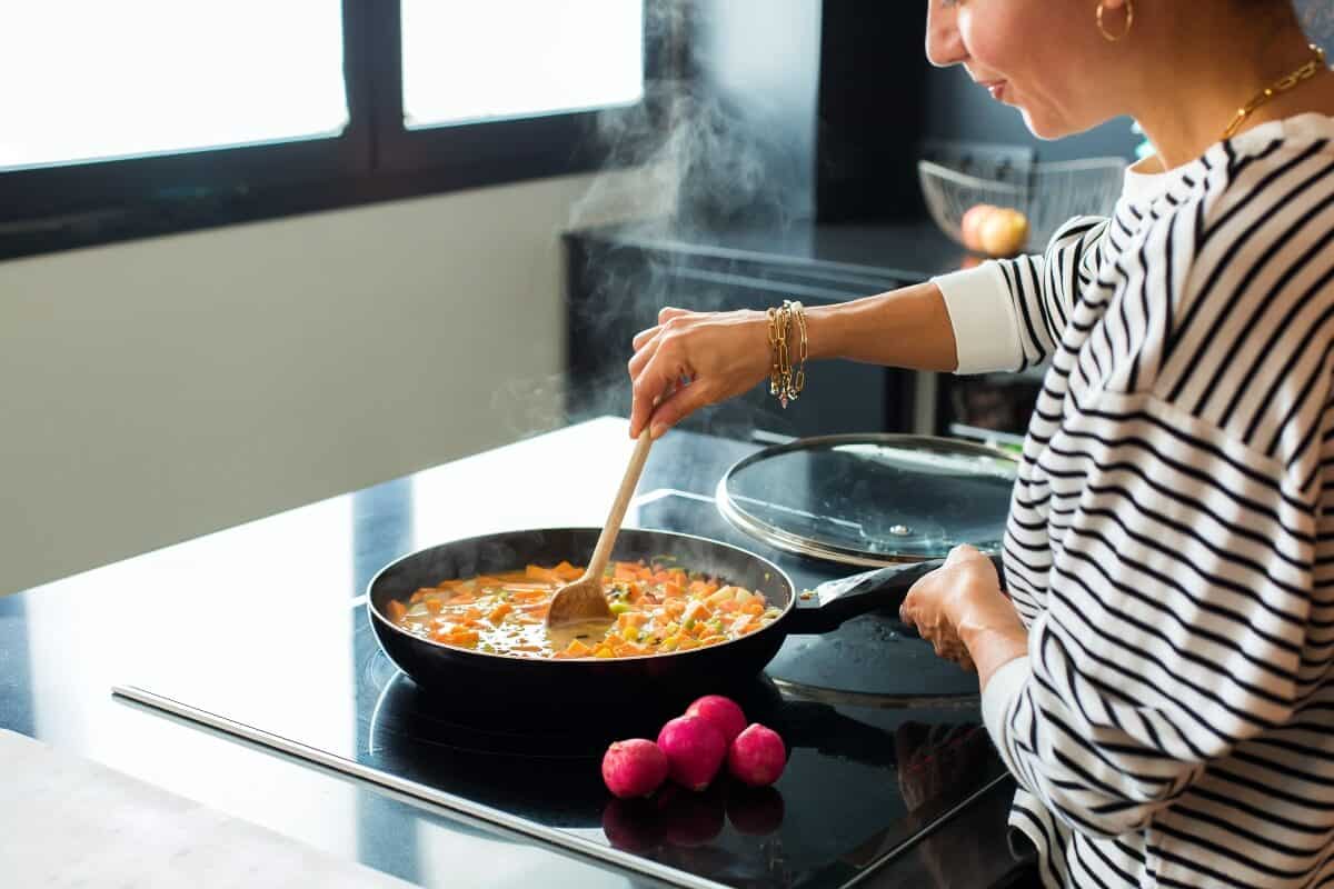 Woman Hands Adding Ingredients Vegetable Stew