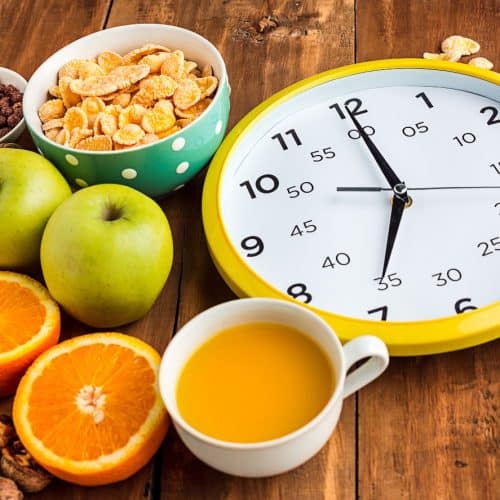 Food on the table with clock