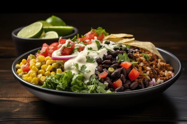 Mexican Chipotle bowl with fresh toppings