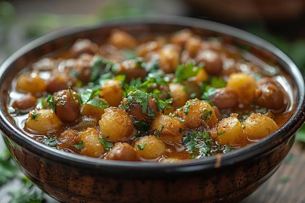 Spicy chaap with chickpea curry.