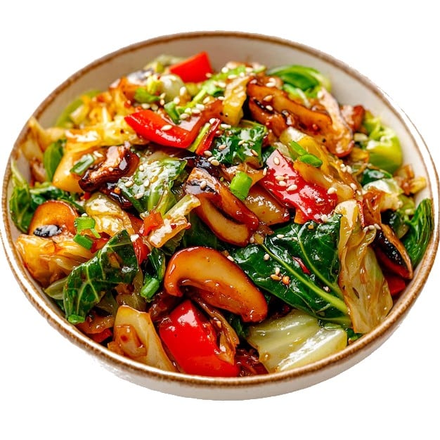 Stir-fried vegetables with mushrooms, peppers, and sesame