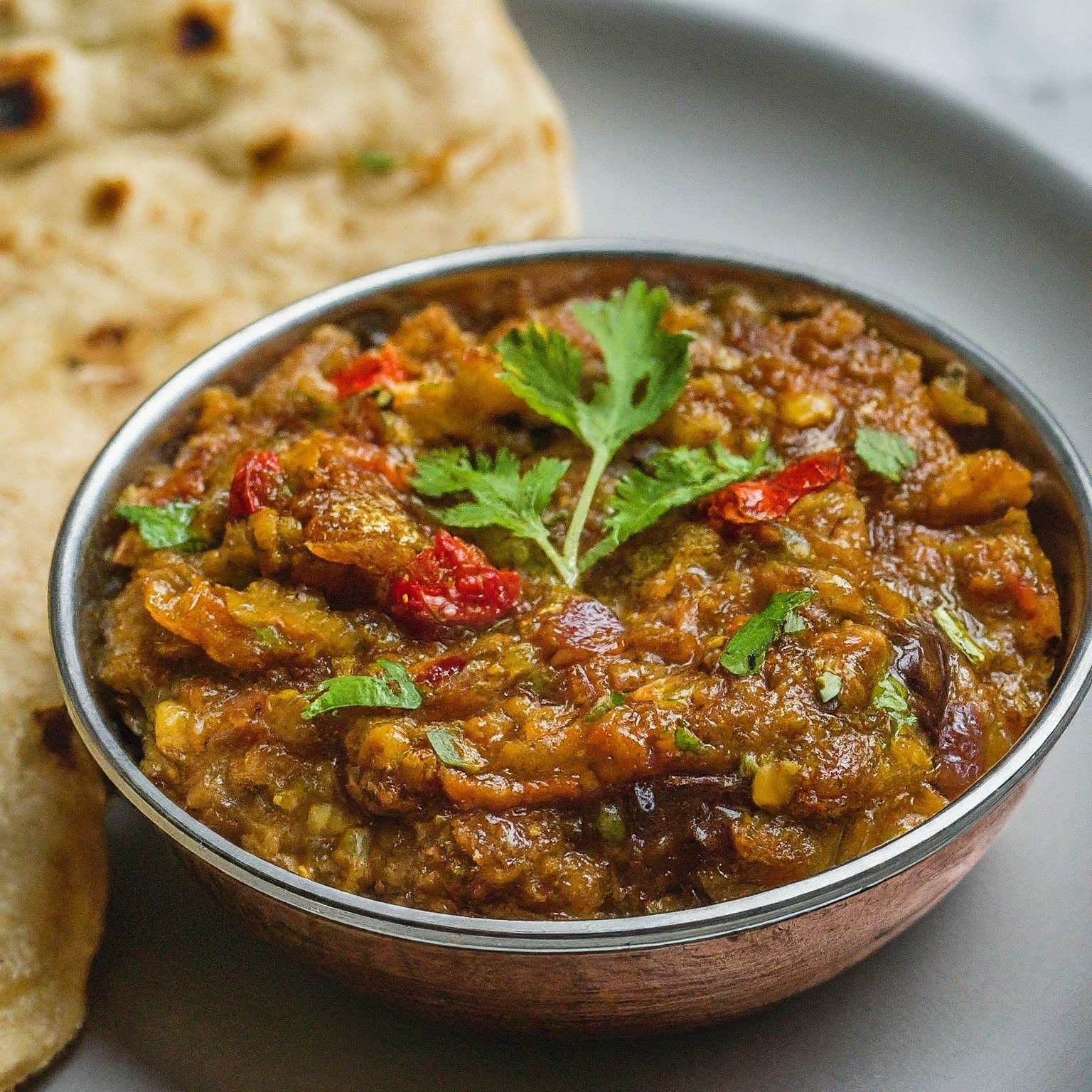 Baingan bharta with roti