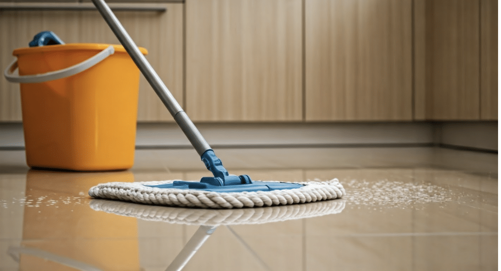 Cleaning the kitchen floor