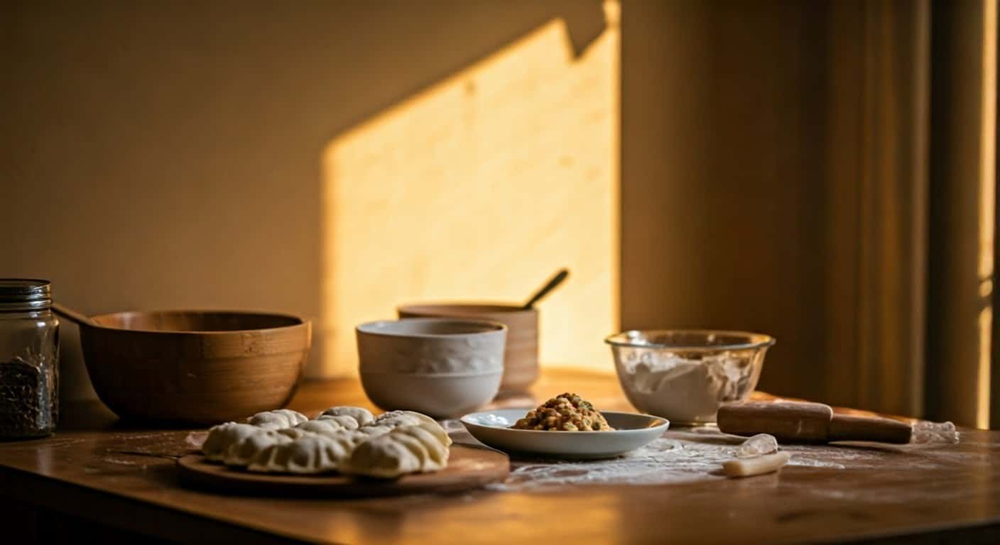 Dumpling making equipment and ingredients