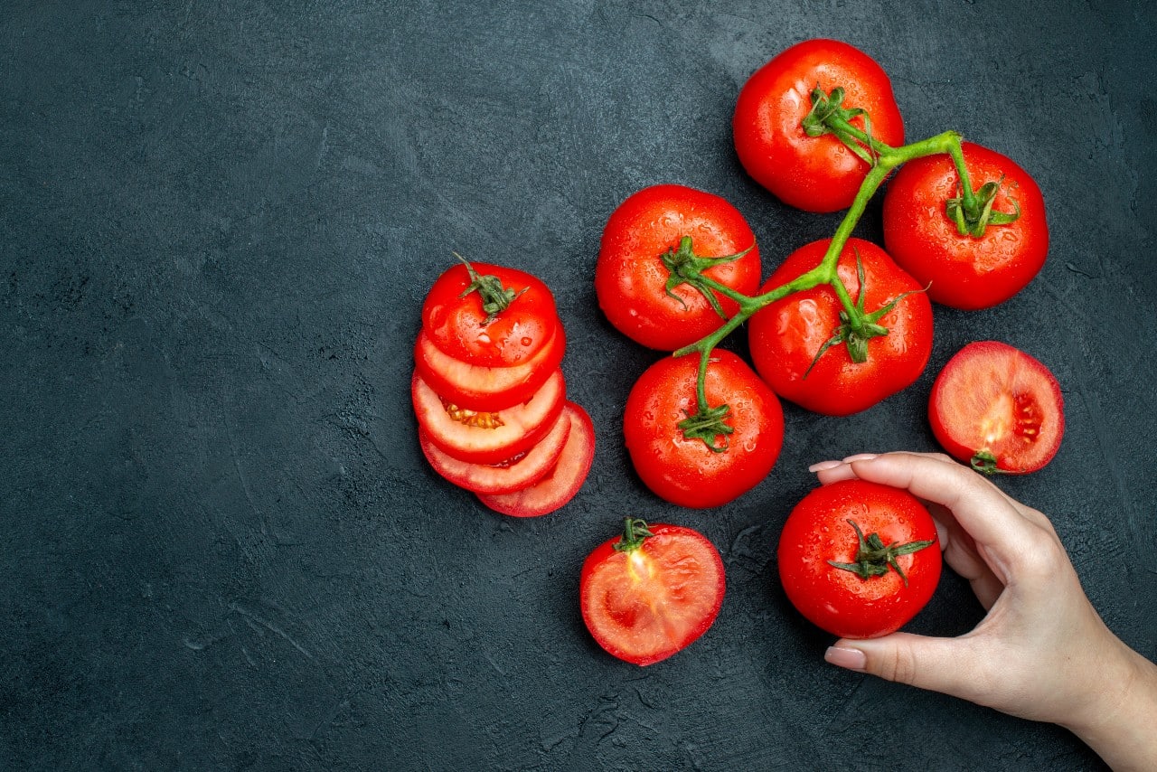 Fresh tomatoes on a marble table