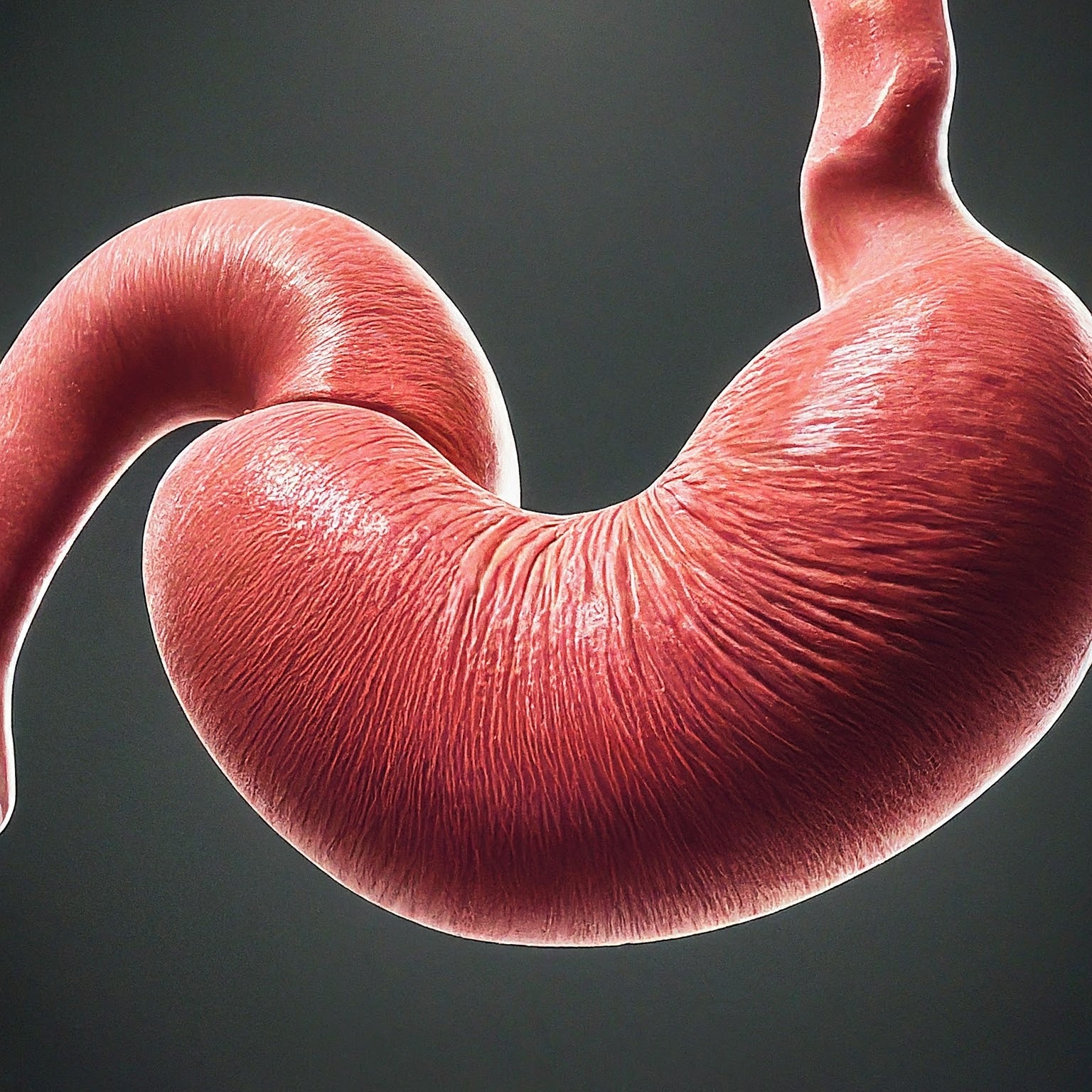 A photorealistic image of a human stomach, its intricate folds and textures.