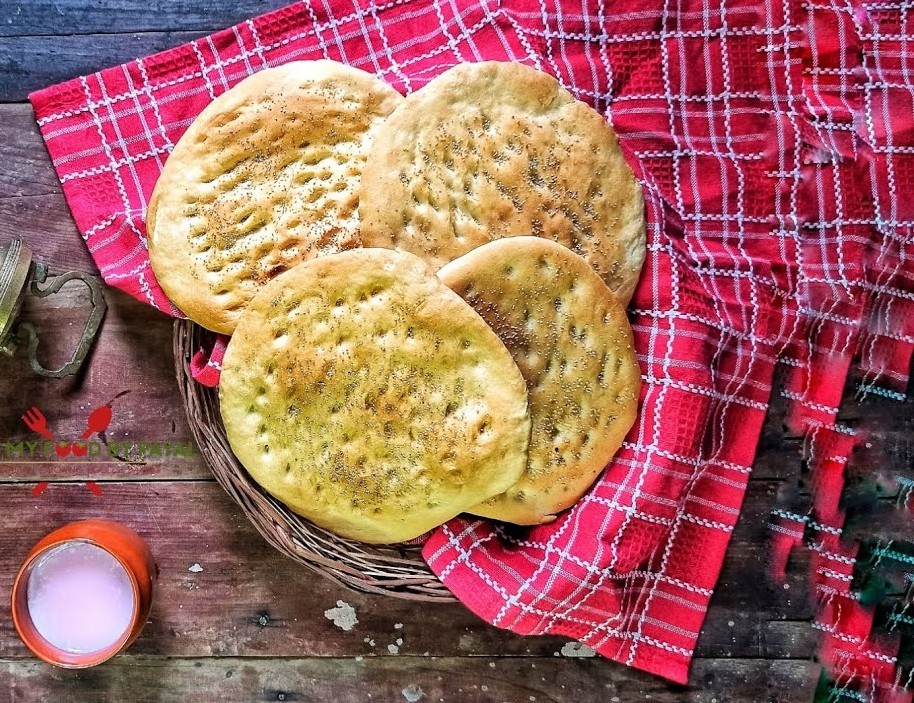 Kashmiri Girda bread on red cloth