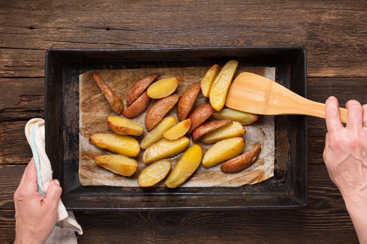 Crispy Potato Wedges on Tray