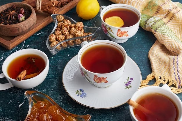 Teacups with lemon and spices