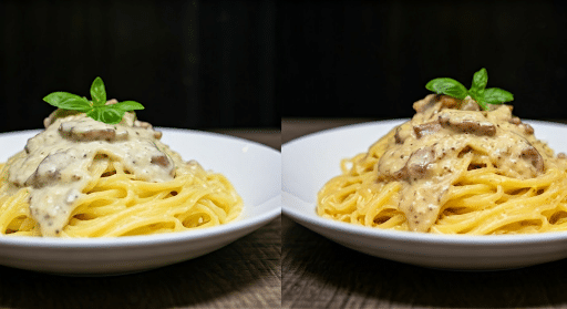 Side by side plates of Alfredo and Carbonara