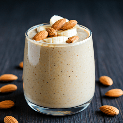 Almond Butter Banana Protein Smoothie in a glass