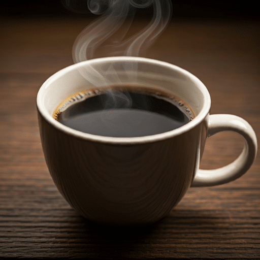 A cup of hot coffee.