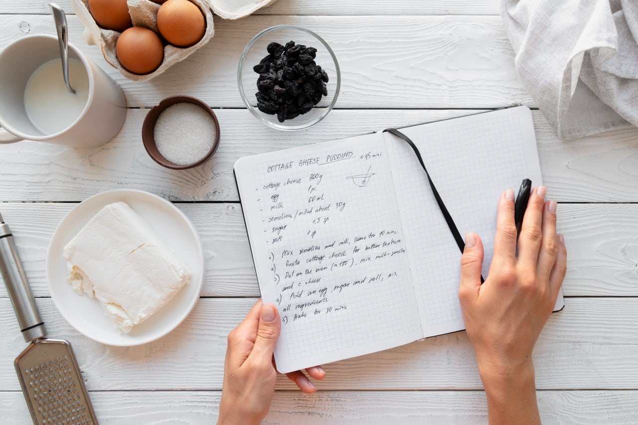 Top view of a food journal