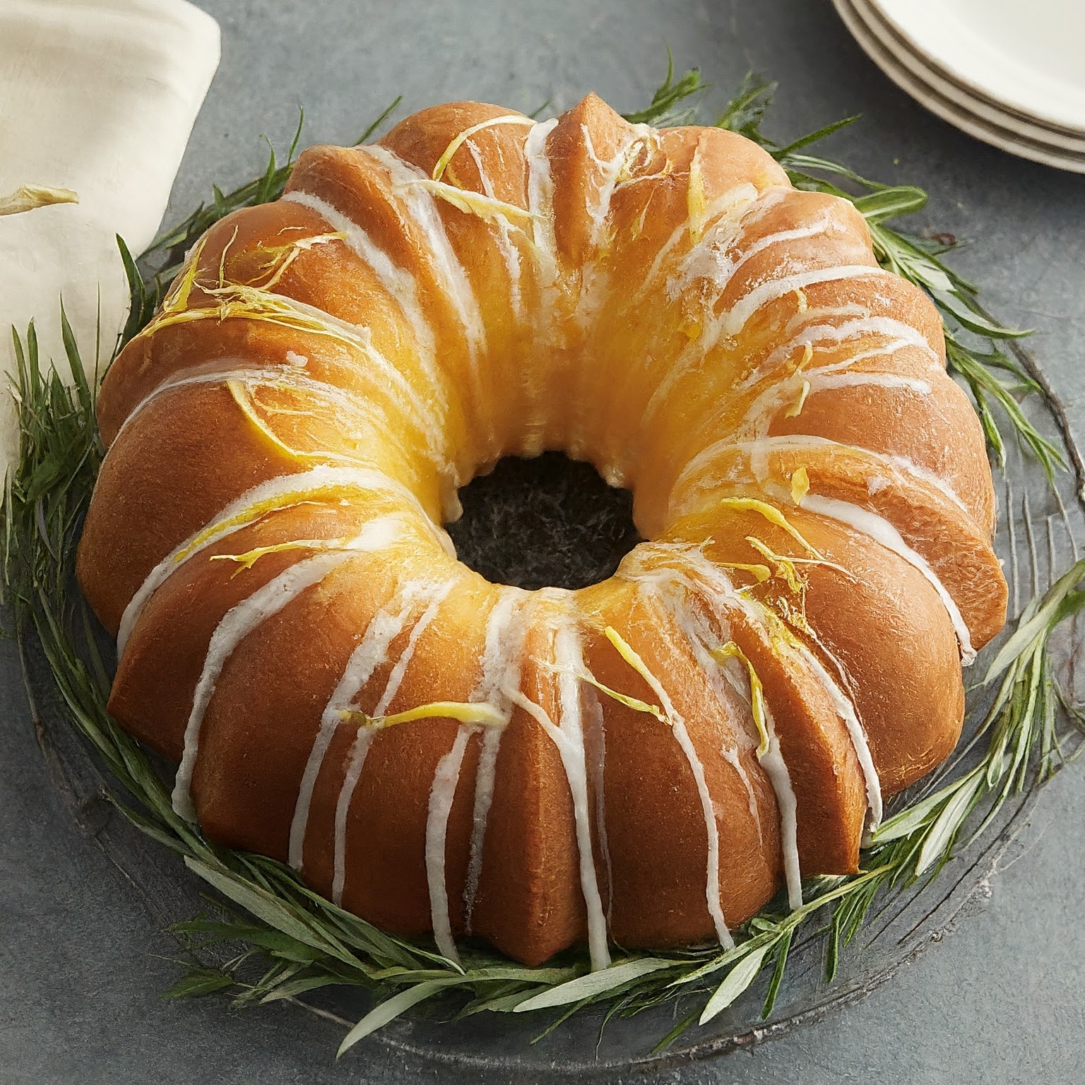 Rosemary Lemon Bundt Cake with Candied Rosemary