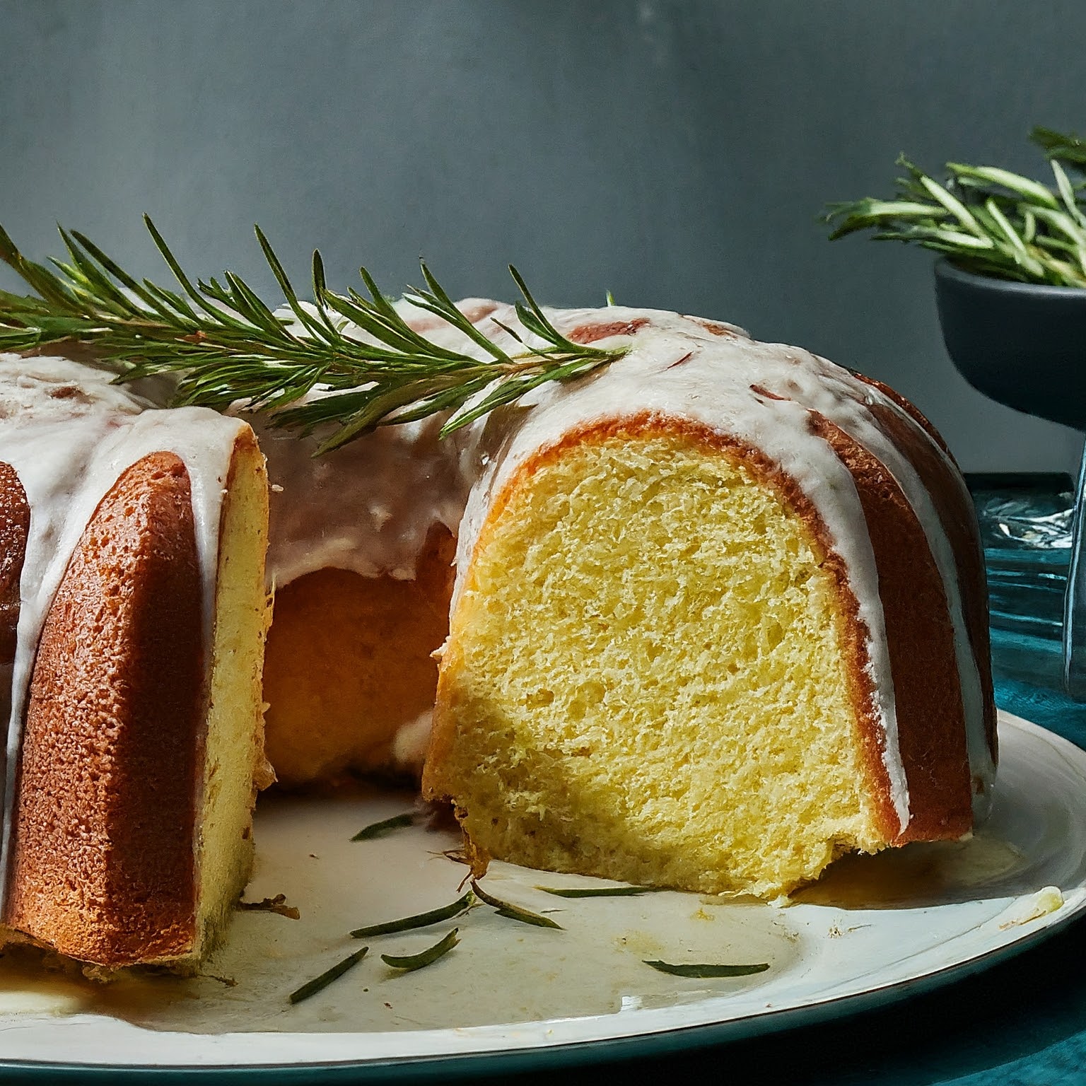 Rosemary Lemon Bundt Cake with Candied Rosemary