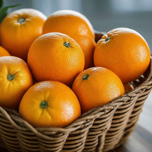 A basket overflowing with fresh, juicy oranges