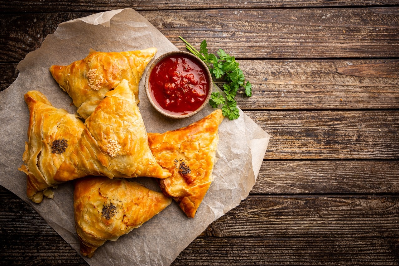 Crispy pastry filled with a savoury filling