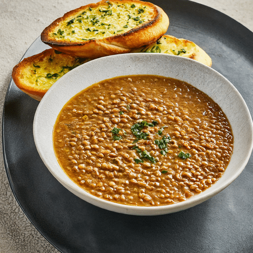 Lentil Soup with Garlic Bread