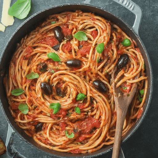 One Pot Vegan Spaghetti Puttanesca