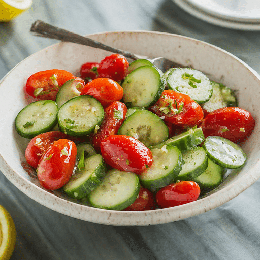 Tomato Cucumber Salad with Lemon Dressing