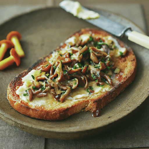 Buttered wild mushrooms on toast