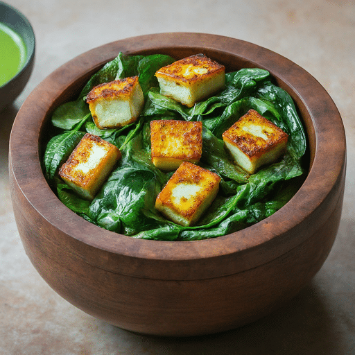 Paneer and Spinach Salad with Mint Dressing