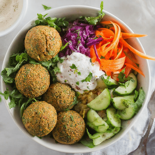 Falafel Bowl with Fresh Veggies and Spices