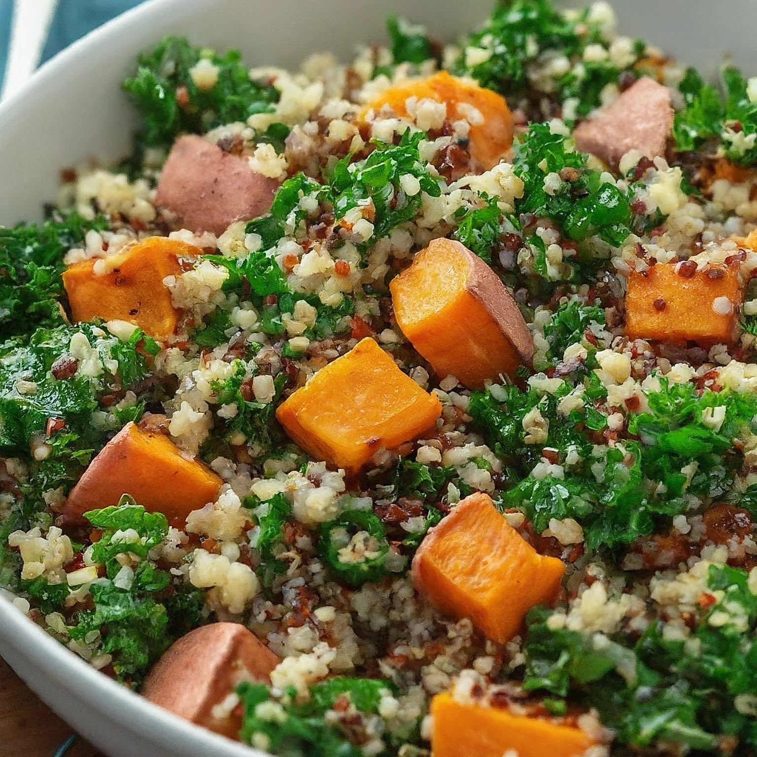 Quinoa Kale and Roasted Sweet Potato Salad