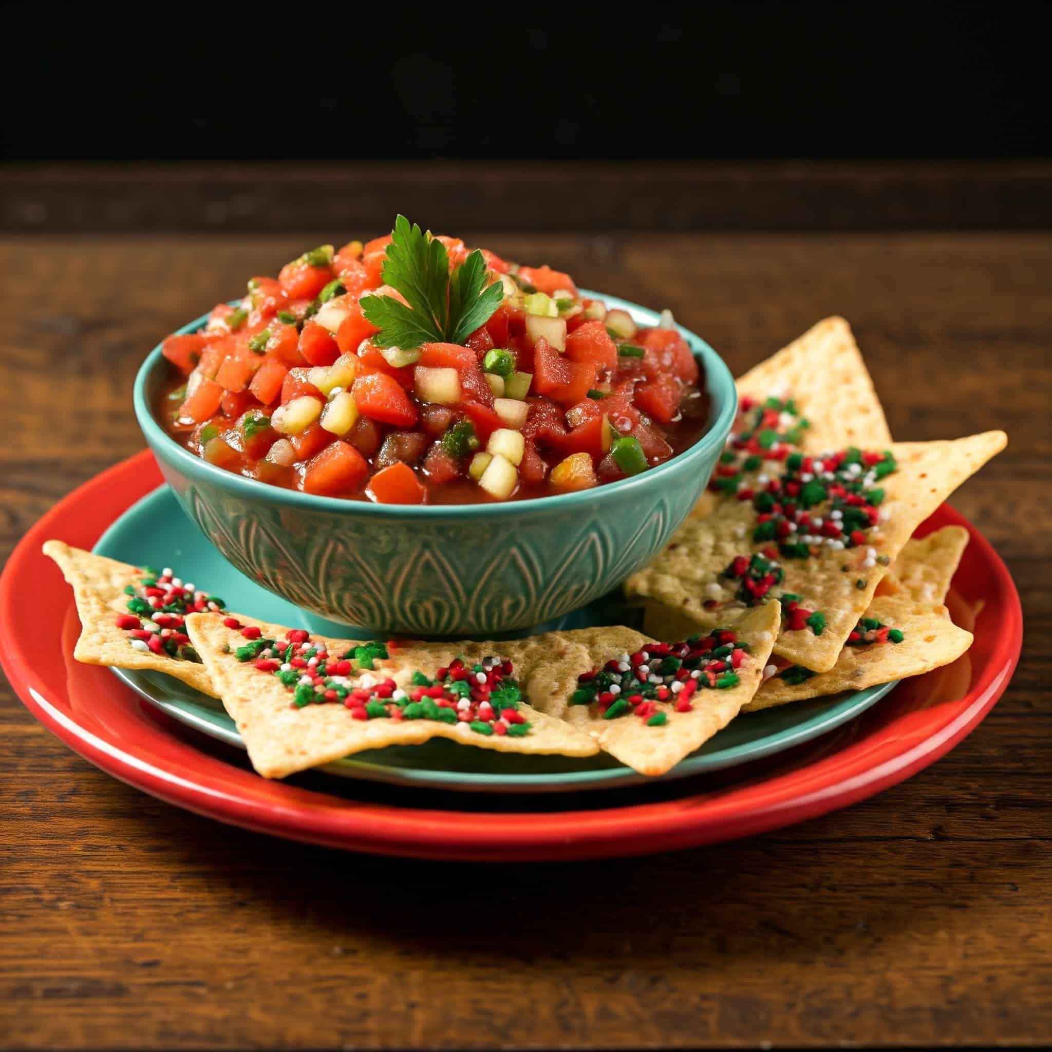 Holiday Salsa with Festive Tortilla Chips