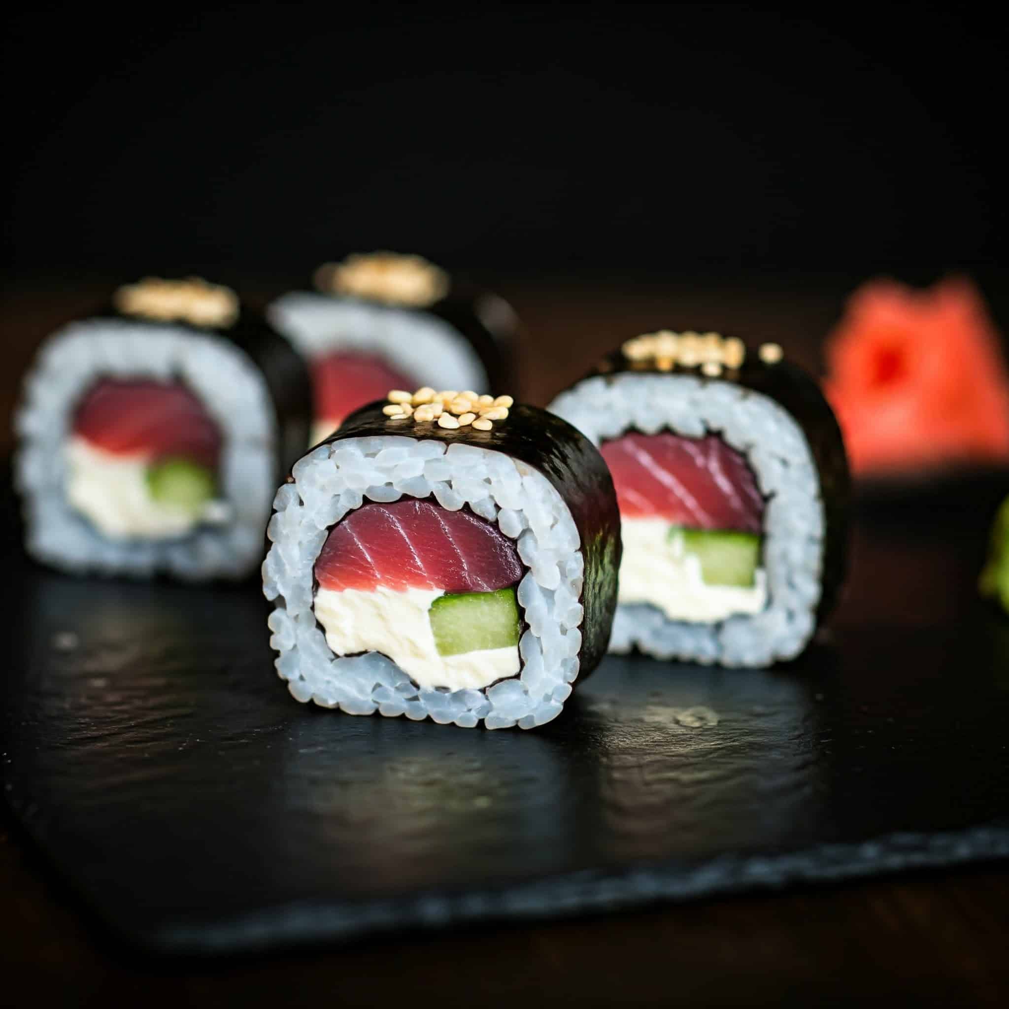 Tuna Cucumber and Cream Cheese Sushi Rolls