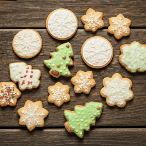 Assorted Christmas cookies on table