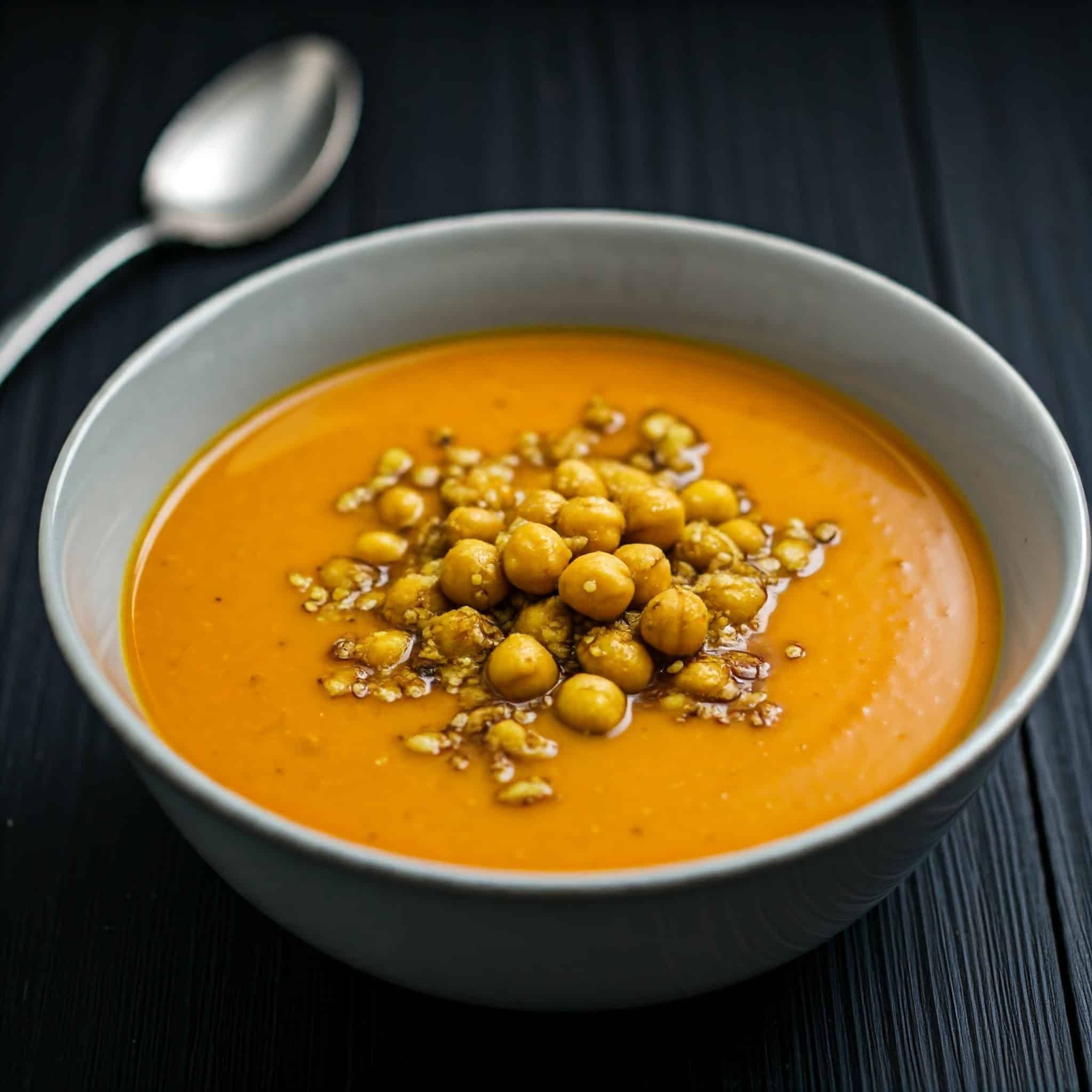 Carrot tomato soup with chickpea gremolata