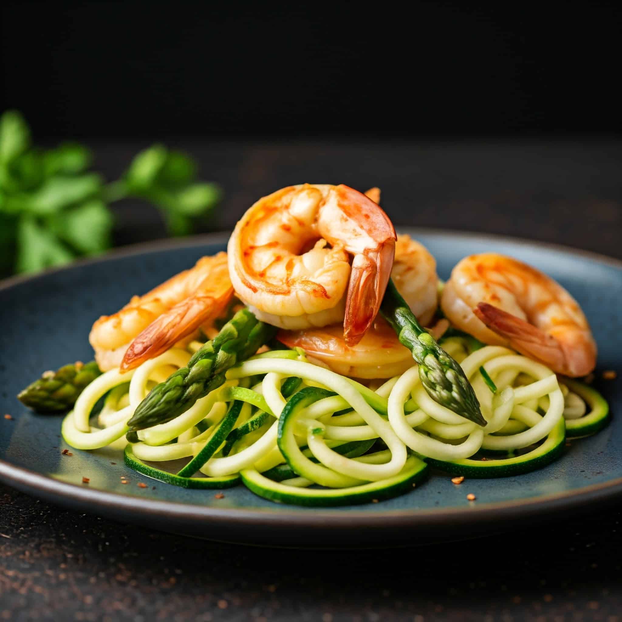 Garlic Shrimp And Asparagus With Zucchini Noodles