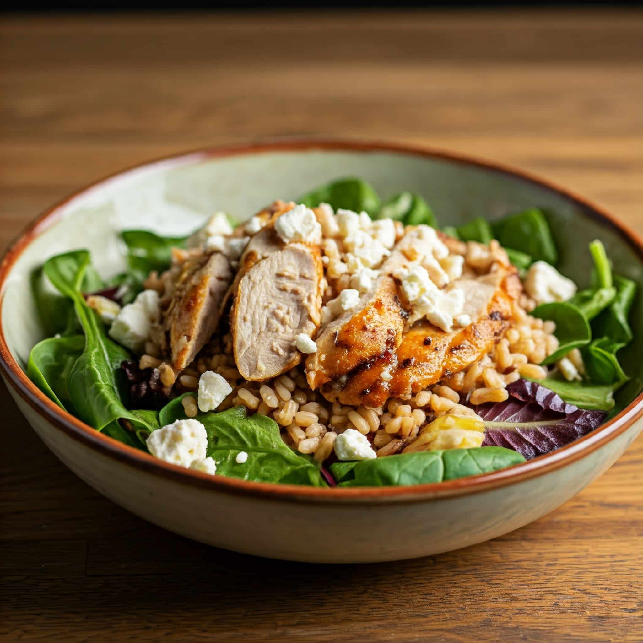 Greek chicken and farro salad