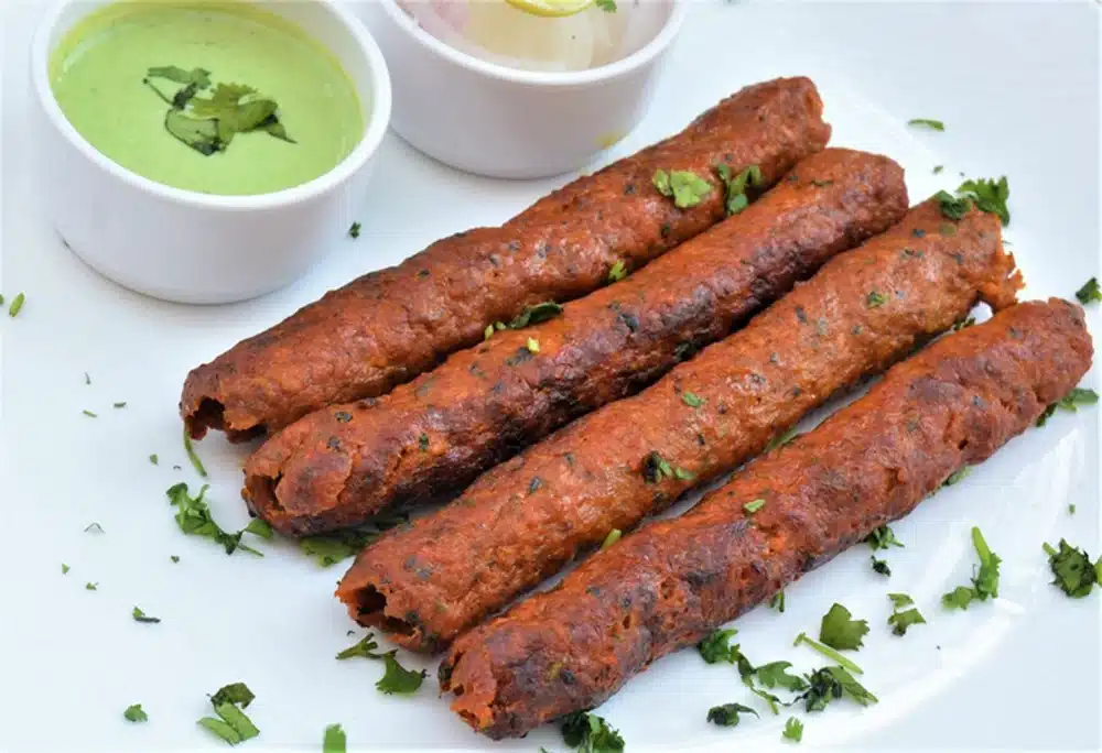 Kakori kebab served with mint chutney.