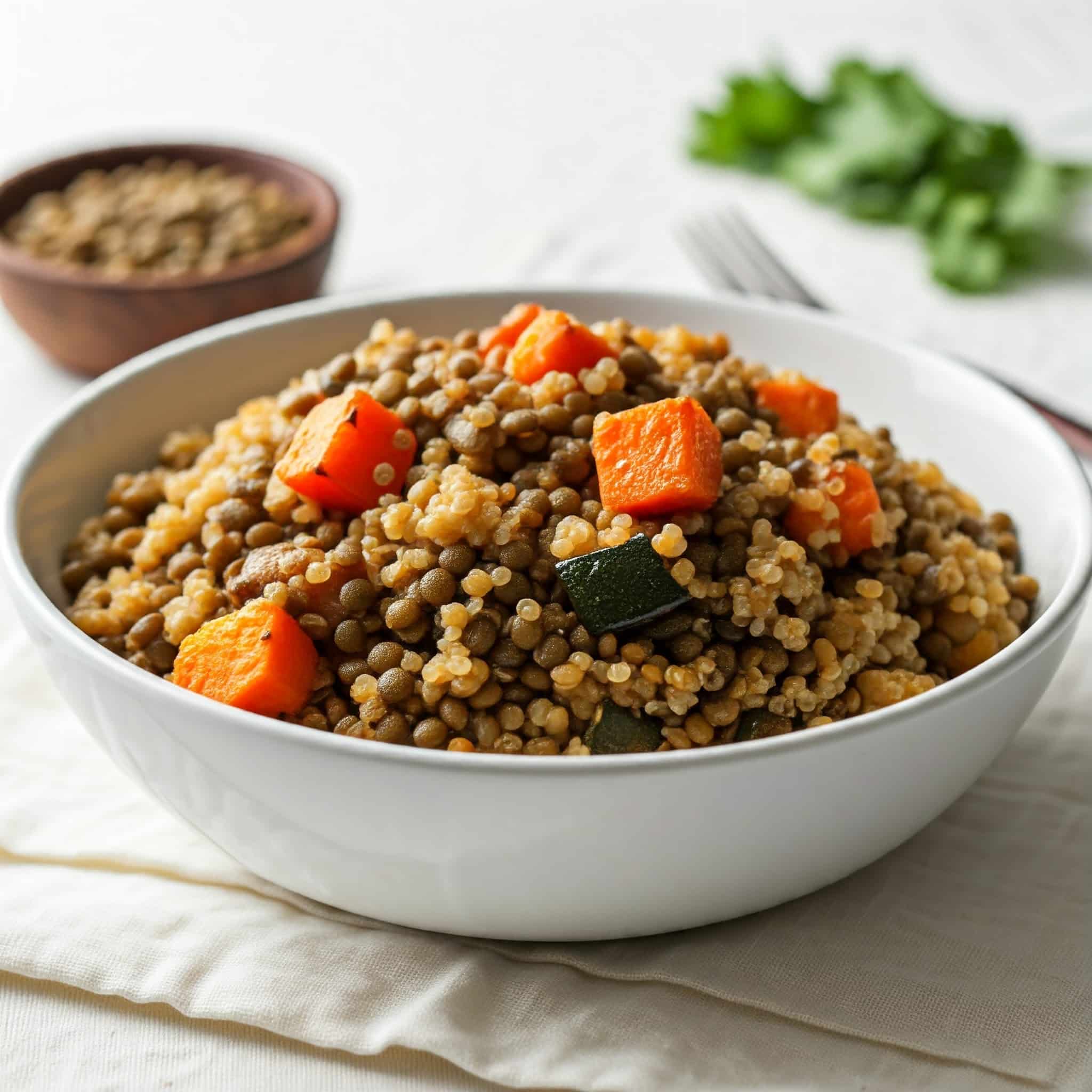 Lentil and Roasted Vegetable Quinoa Bowl