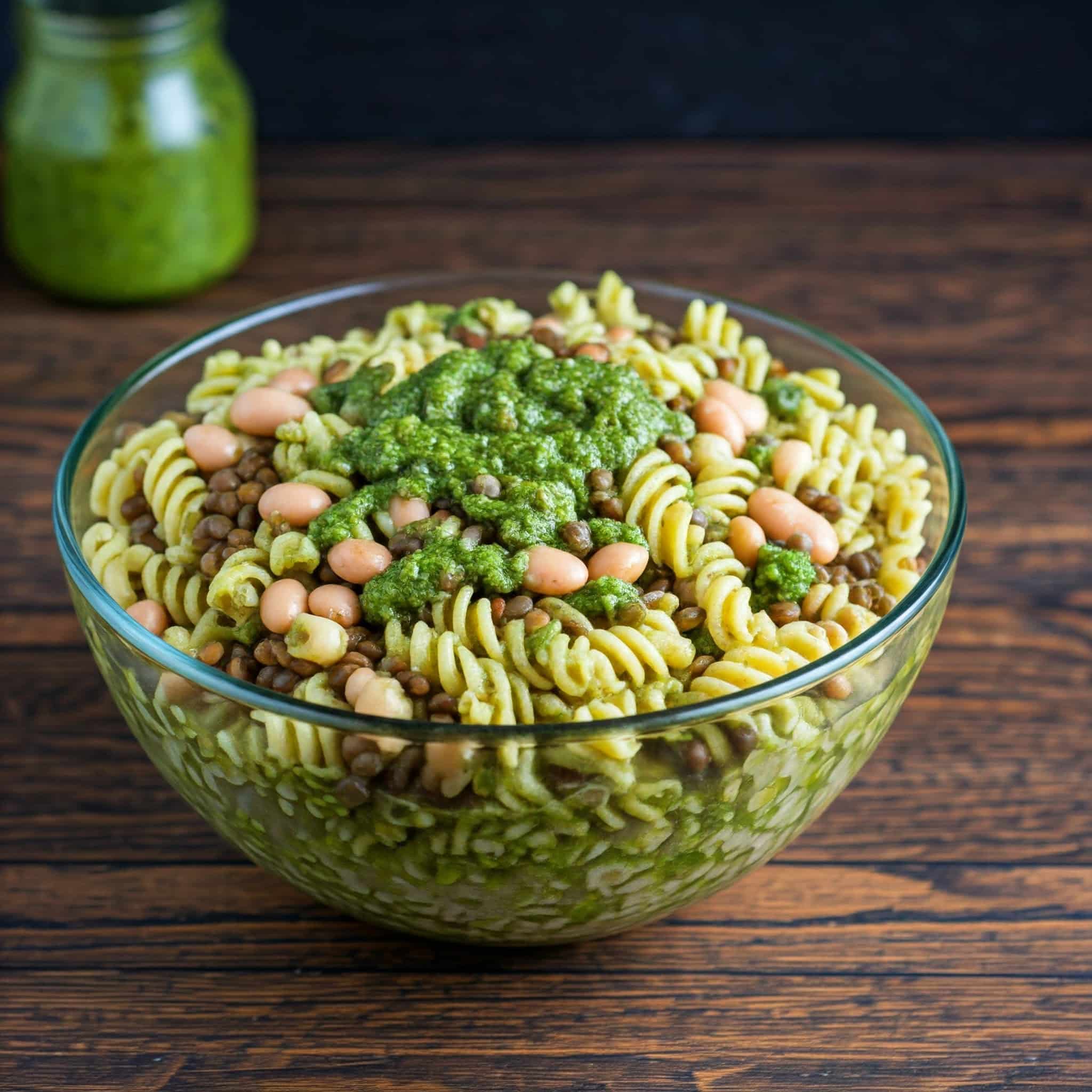 Pasta Salad with Lentils Pesto Beans