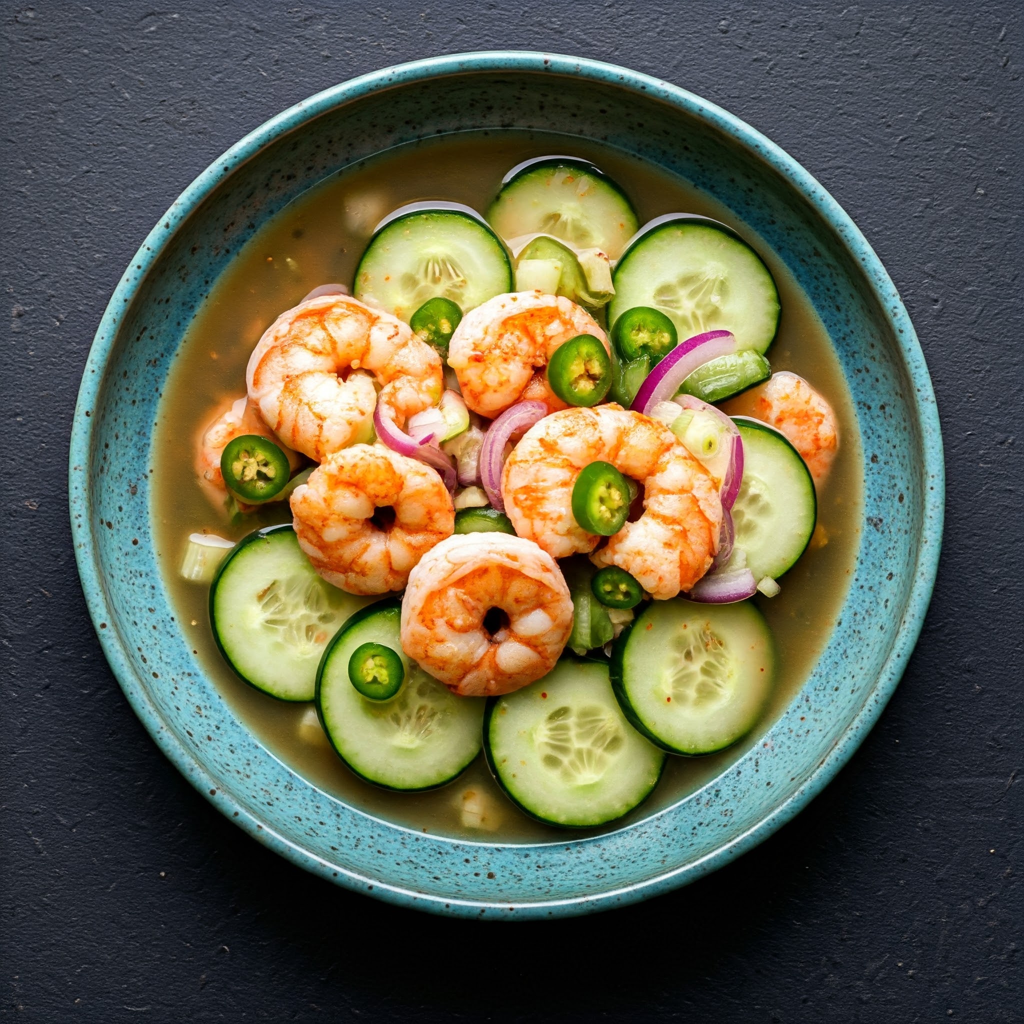 Shrimp Cucumber and Tomatillo Aguachile