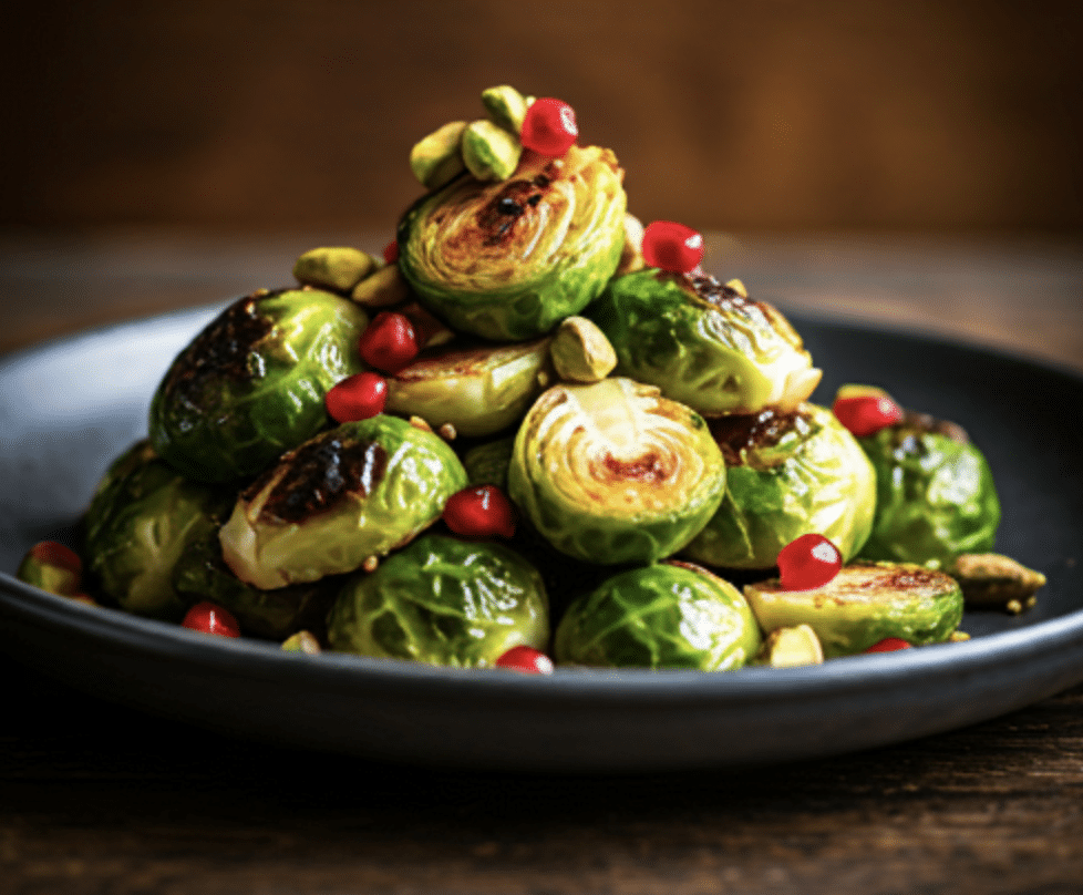 Sizzled sprouts with pistachios pomegranate