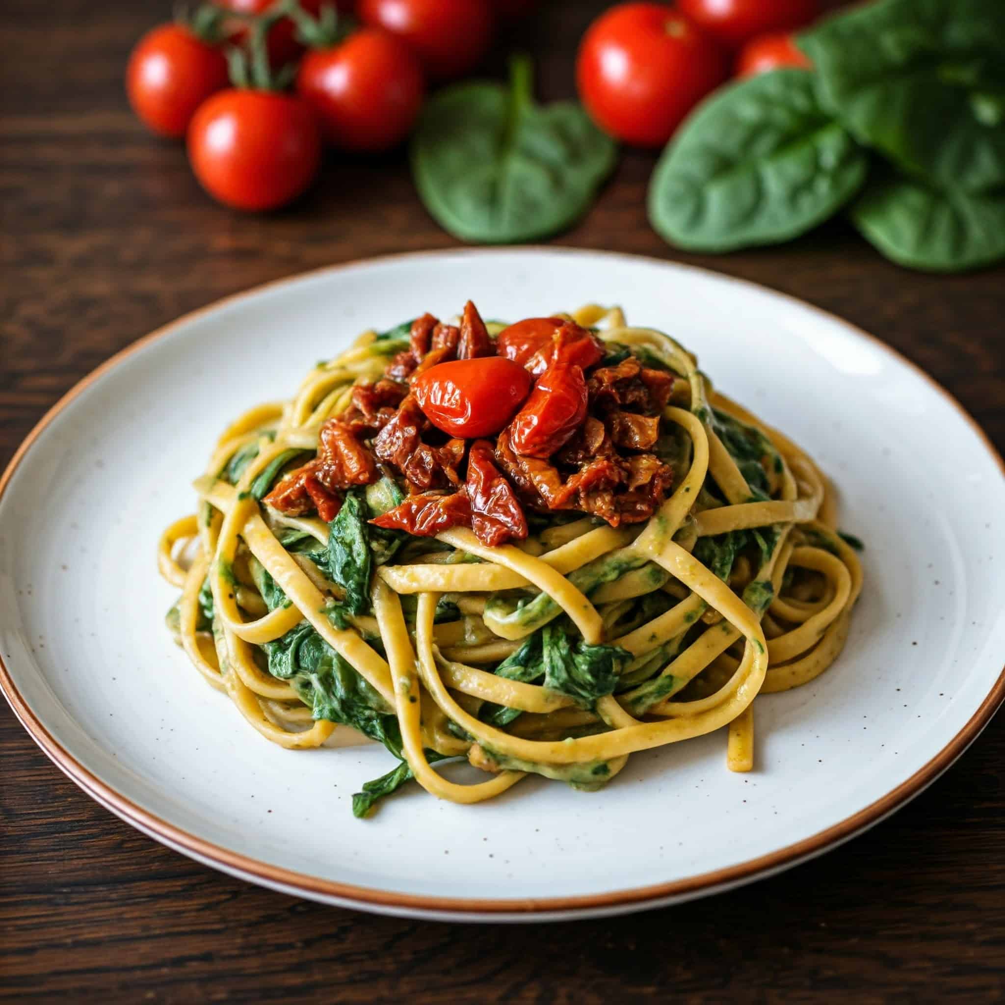 Spinach and sun dried tomato pasta