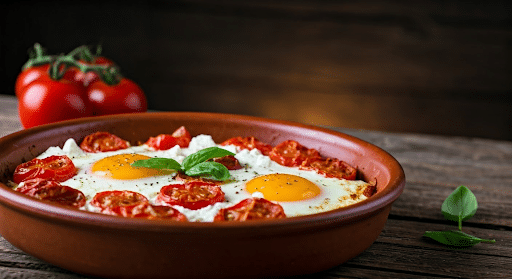 Tomato and feta baked eggs